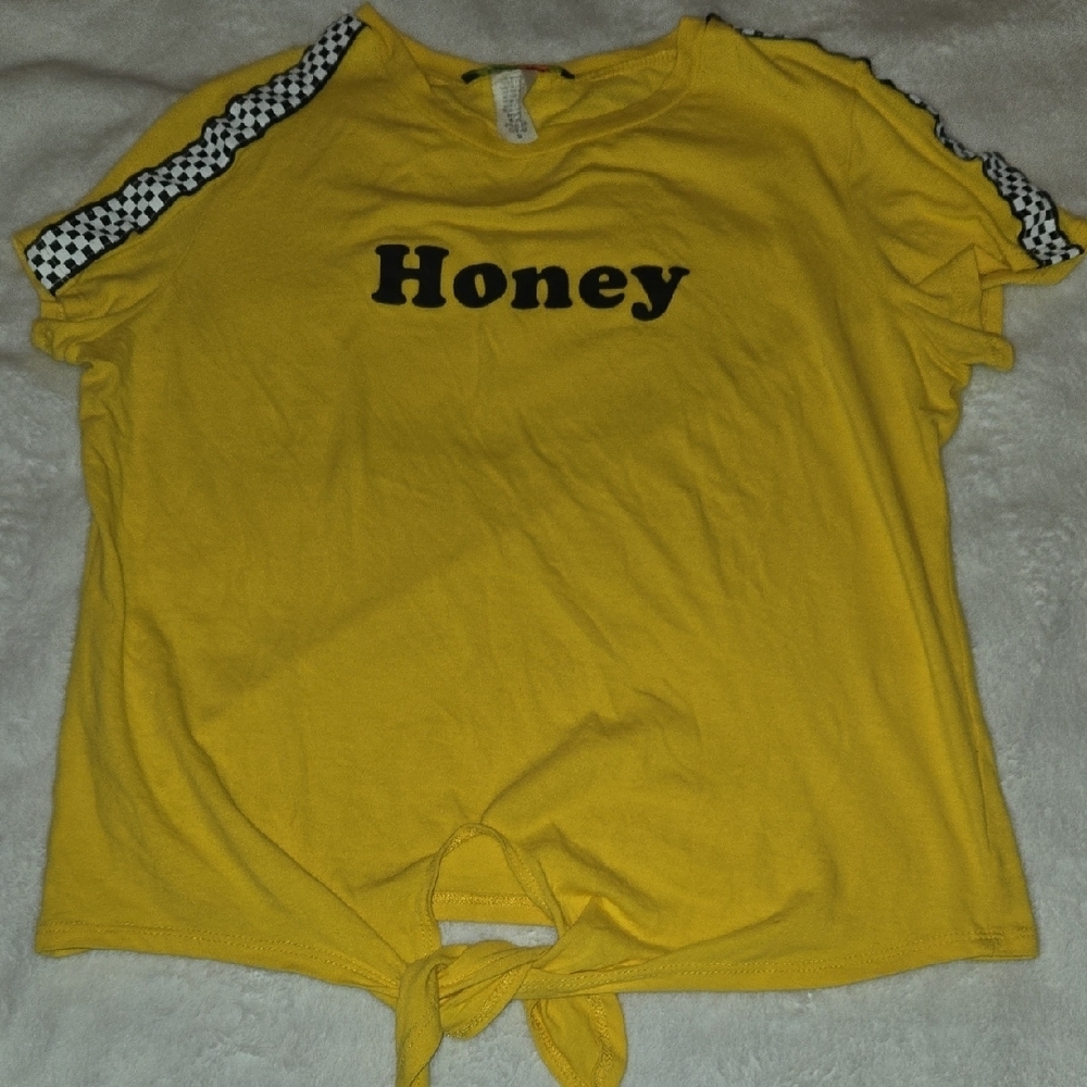 PoshPosh M Y2K Tie Front CROP TOP "HONEY" Checked Flirty Tshirt 90's Vntg Swag - Picture 5 of 8